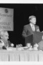 Vice President Dan Quayle speaks at the 32nd Annual Southern Christian Leadership Conference Convention in Atlanta, Georgia.