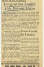 "Open NAACP Campaign Integration Leader Aids Detroit Drive" article on Mrs. Daisy Bates addressing the Detroit NAACP Branch for their membership drive. 1 page.