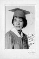 Portrait of a young woman wearing a cap and gown. The photo has been personalized to a Rev. [Robert] Penn. Written on verso: To Rev. [Robert] Penn with deep appreciation, Mary Alice "61".