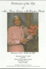 A program for a memorial service held for Rosa Parks at Ebenezer Baptist Church in Atlanta, Georgia on October 27, 2005. 4 pages.