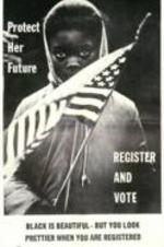 "Protect Her Future Register and Vote" poster with an Black child holding an American flag to encourage people to register and vote from the NAACP. 1 page.