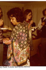 View of Gregory Zuek, Lorene, and Byron Brown at a graduation party. Written on recto: Gregory Zuek, Lorene and Byron Brown