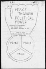 "Peace Through Political Power" program including a schedule, outline of events, and song lyrics.