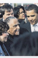 Evelyn G. Lowery and Joseph E. Lowery march with Barack Obama and others during an anniversary marking of the Selma to Montgomery March on March 4, 2007.