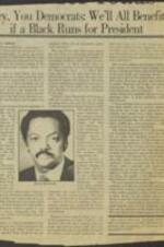 The article argues that the relationship between Black voters and the Democratic Party needs to be renegotiated, with power and responsibility shared fully, and suggests that running a Black presidential candidate in 1984 could force Democrats to appreciate the potential positive contribution of the Black vote to party politics and the nation, as well as to build a new progressive coalition that includes Hispanics, women, young people, poor Whites, and Native Americans. 1 page.