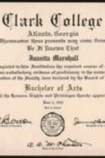 Bachelors certificate for Clark College awarded to Juanita Marshall.
