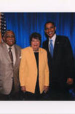 Joseph and Evelyn Lowery pose for a photo with U.S. President Barack Obama.