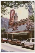 Exterior view of the Fox Theatre marquee reading "Clark Atlanta University 1989 Commencement."