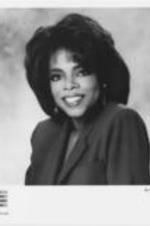 A publicity photo of talk show host Oprah Winfrey.