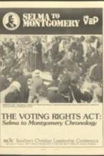 A booklet providing a chronology of civil rights activities in Selma and Montgomery that led up to the passage of the Voting Rights Act in 1965. 4 pages.