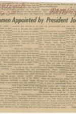 "2 Women Appointed by President Johnson" article on President Johnson meeting with National Council of Negro Women, Delta Sigma Theta, Alpha Kappa Alpha, and other national women's sororities to identify Negro women for roles. 1 page.