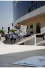 Demonstrators picket outside of the Creative Artists Agency in Beverly Hills, California.