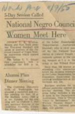 "5-Day Session Called National Negro Council Women Meet Here" article on India's V. K. Krishnamenon and Thurgood Marshall speaking at sessions of the National Council of Negro Women convention. 1 page.