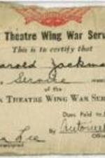 An American Theatre Wing War Service ID card for Harold Jackman.