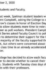 Spelman College Correspondence About Election Day, November 2, 2020