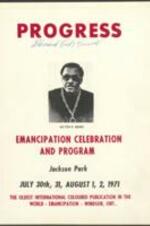 A publication featuring the 1971 Emancipation Celebration Program events in Windsor, Ontario, which featured Ralph D. Abernathy as the guest speaker and a performance by the Operation Breadbasket Choir of Detroit, Michigan. 43 pages.