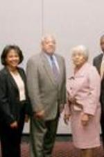 Lecture series participants including Dr. Clarence G. Newsome (left), Lucy Lincoln (center), Dr. Phillip Dunston ane Dr. L. Henry Whelchel (right).