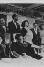 Joseph E. Lowery, Evelyn G. Lowery, Dick Gregory, and others award recipients pose for a photo during the first annual Drum Major for Justice Awards ceremony.
