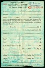 Mary Ann Smith's arrest receipt from the city of Atlanta for participation in a sit-in. 3 pages.
