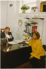Evelyn G. Lowery and actor Ruby Dee sit in Evelyn's office at the national headquarters building for the Southern Christian Leadership Conference in Atlanta, Georgia. See a related photo on page 61 of the January-February 1992 SCLC Magazine: http://hdl.handle.net/20.500.12322/auc.199:07046.
