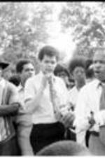 John R. Lewis speaks to a group of people during a voting rights tour.