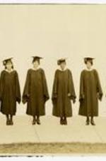 Group portrait of Spelman College graduates in 1929. Written on verso: Taken for use of Appointment Office 1929. Mosetta Miles, Frankie Clark, Estelle Bailey, Zimmie Jackson, Myrtle Clark, Irene Dobbs.