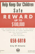 A flier advertising reward for information on Atlanta's missing and murdered children.