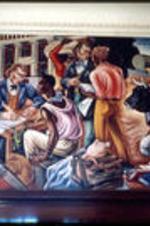 A color slide of part of a mural at Talladega College entitled "Opening Day at Talladega College."