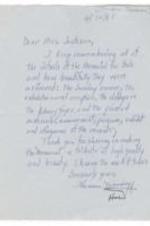 Correspondence from Theresa Woodruff to Theda Jackson regarding a memorial for Hale Woodruff. 1 page.