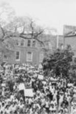 Southern Christian Leadership Conference President Joseph E. Lowery is shown speaking to a crowd of demonstrators in Chester, South Carolina.