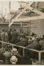 A cornerstone is laid in a ceremony for the Trevor Arnett Library. Written on verso: Laying of cornerstone, Oct. 1931