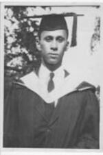 Joseph A. Bailey on his graduation day. Written on verso: Joseph A. Bailey, who received the degree of Master of Arts from Atlanta University June 3, 1931,- the first student to have earned a graduate degree at Atlanta University.