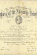 Eleanor Roosevelt's certificate of membership for the National Society of the Daughters of the American Revolution.
