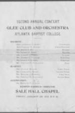 Event program for Second Annual Concert of the Atlanta Baptist College Glee Club and Orchestra.