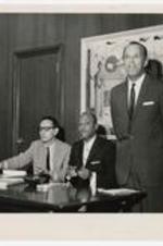 Written on verso: Harry King, Ruswell Sutton, President Gloster addresses the Atlanta Morehouse Club. 9-3-67.