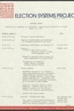 Proposed agenda, Conference on Expanding the Electorate-Administrative Obstacles to Voting August 1-2, 1972 detailing schedule of events and programs. 2 pages.