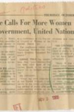 "Lodge Calls for More Women in Government, United Nations" article on Henry Cabot Lodge calling for more women in the United Nations and government. 1 page.