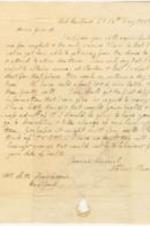 A letter to Seth Thompson from John Brown concerning Brown's search for funds and requesting Thompson take charge of affairs in Franklin Mills. 2 pages.