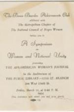 National Council of Negro Women New York Metropolitan Chapter symposium invitation and program. 2 pages.