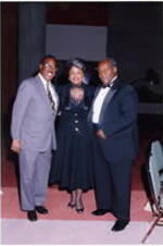 Brenda Hill Cole stands with two unidentified men at the Atlanta Student Movement 20th anniversary event.