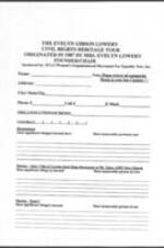 A blank evaluation form for tour participants attending The Evelyn Gibson Lowery Civil Rights Heritage Tour. 2 pages.