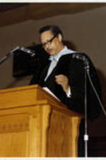 At the podium, the 1978 commencement speaker delivers his address.