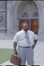 C. Eric Lincoln stands in front of the chapel at Duke University.