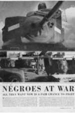 Pictoral magazine article on Negro soldiers serving throughout the world in World War II.