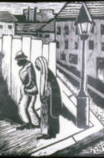A slide of Hale Woodruff's linocut print entitled "Despair."