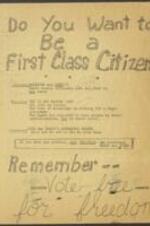 A flyer promoting voter registration from the Lunenberg Virginia branch of the NAACP, advocating to help beat down the Ku Klux Klan. 1 page.