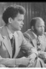 John R. Lewis and Julian Bond speak at a press conference regarding voting rights.