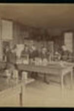 Men's Chemistry Class, (left to right) John Murphy, Thomas Jefferson Bell, Silas Floyd, Floyd Grant Snelsm, Edgar(?), John Matthews, Larry Palmer, Hennery Hunt, Julius (Shles?) in Chemistry class.