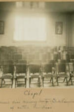 Chapel interior with chairs. Written on recto: Chapel, given by the Women's Home Missionary Society of the United Evangelical Christian Churches of Eastern Pennsylvania.