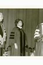 President Hugh Gloster speaking at podium. Written on verso: Sept. 29, 1979 [?][?] receives Honorary Degree.